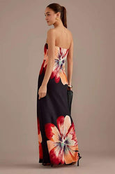 Janice Floral Printed Strapless Maxi Dress-Sunfere